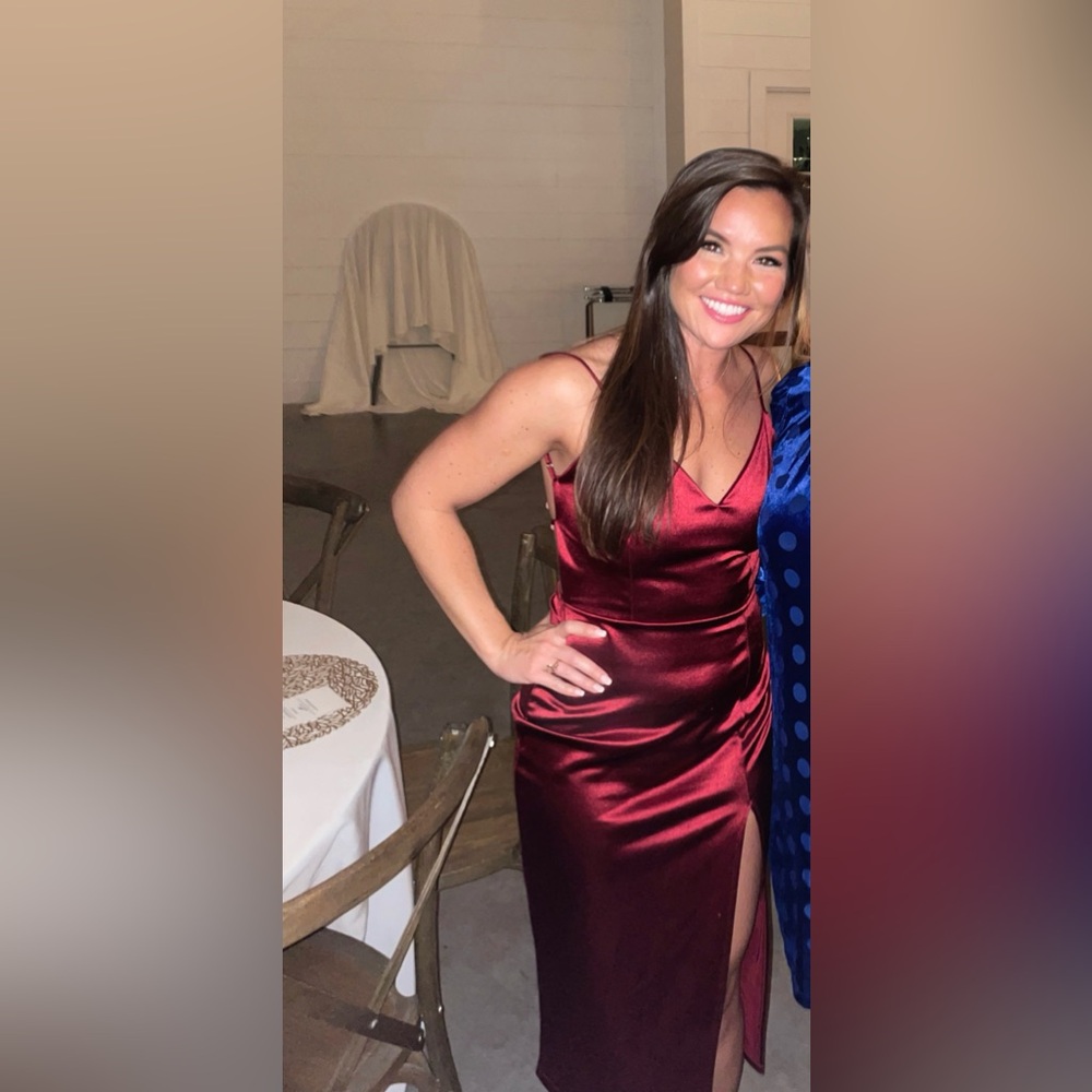 Red Satin Midi Cocktail Dress size MEDIUM